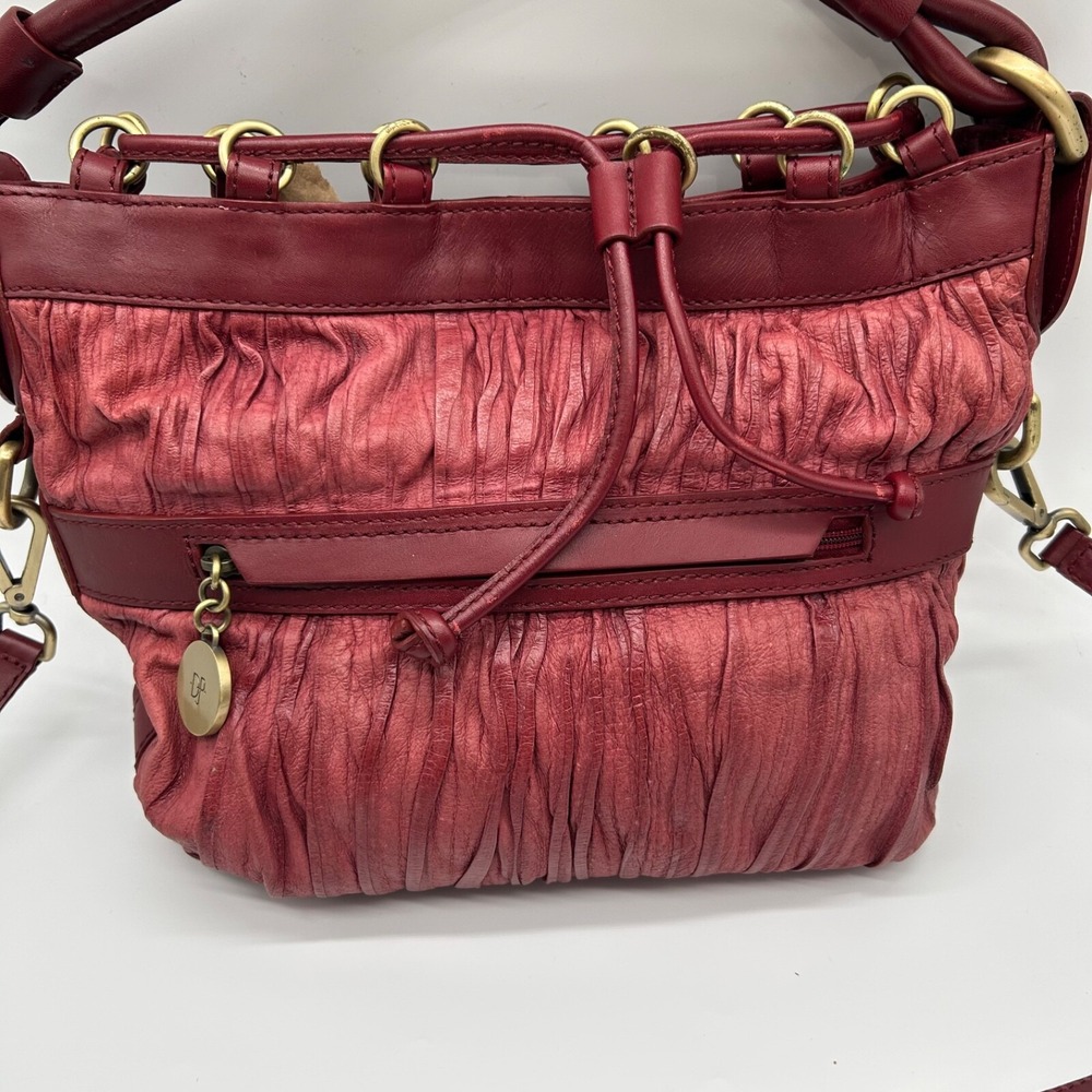 Donald J Pliner Red Leather Drawstring Bucket‎ Hobo Shoulder Crossbody